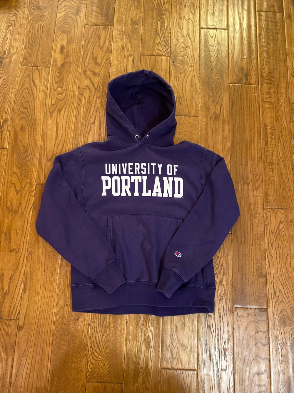 Champion Purple University of Portland Hoodie with White Print
